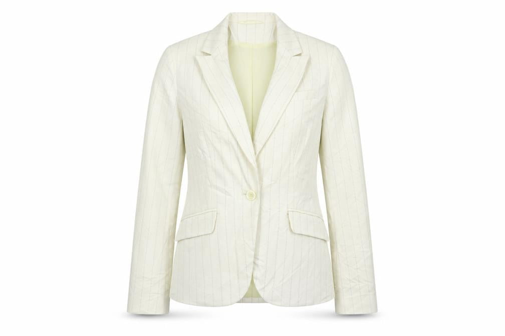 Bay Womens Beige Striped Polyester Jacket Suit Jacket Size 12