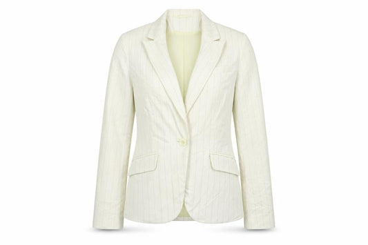 Bay Womens Beige Striped Polyester Jacket Suit Jacket Size 12
