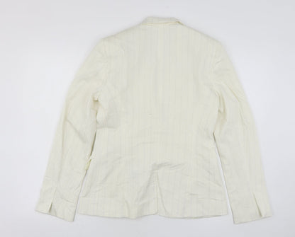 Bay Womens Beige Striped Polyester Jacket Suit Jacket Size 12