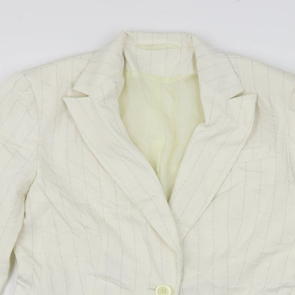 Bay Womens Beige Striped Polyester Jacket Suit Jacket Size 12