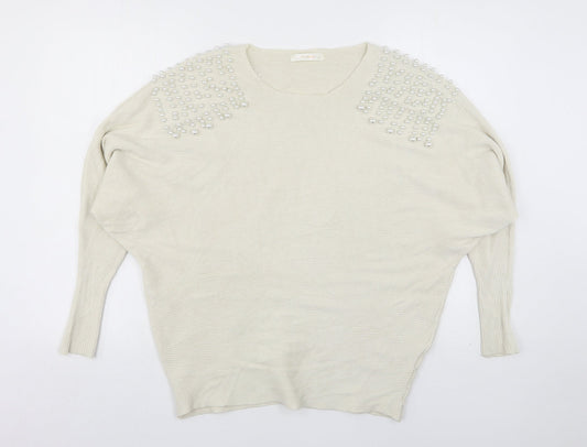 Mc Lorene Womens Beige Round Neck  Viscose Pullover Jumper One Size