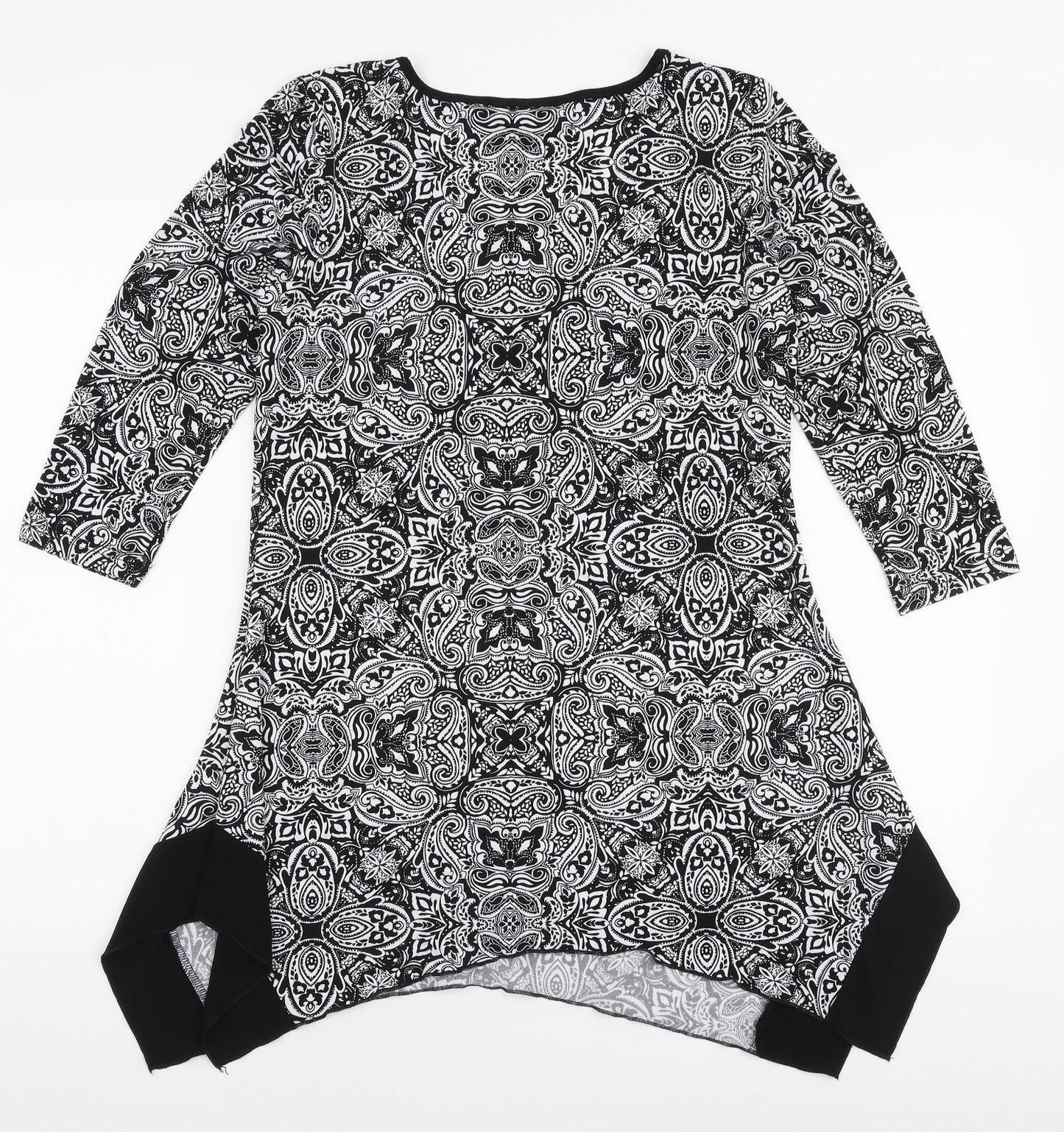 Nina Leonard Womens Black Paisley Polyester Basic Blouse Size S Round Neck