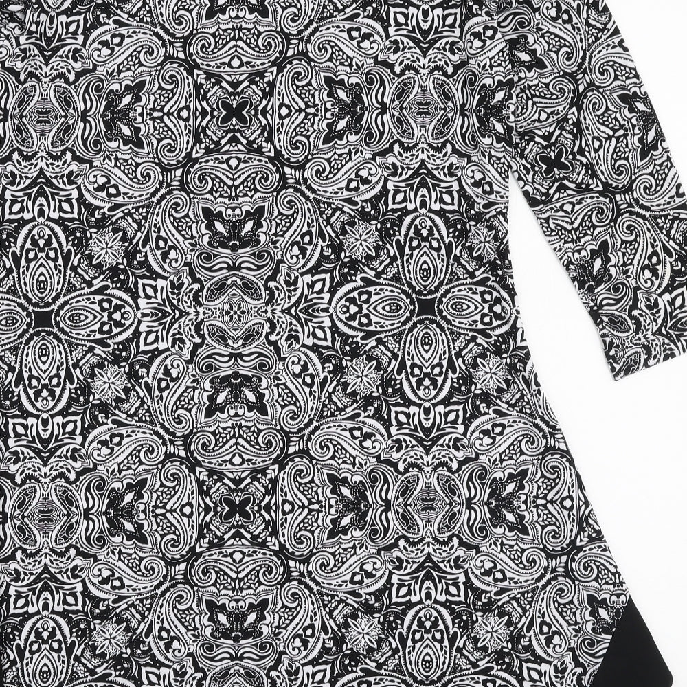 Nina Leonard Womens Black Paisley Polyester Basic Blouse Size S Round Neck