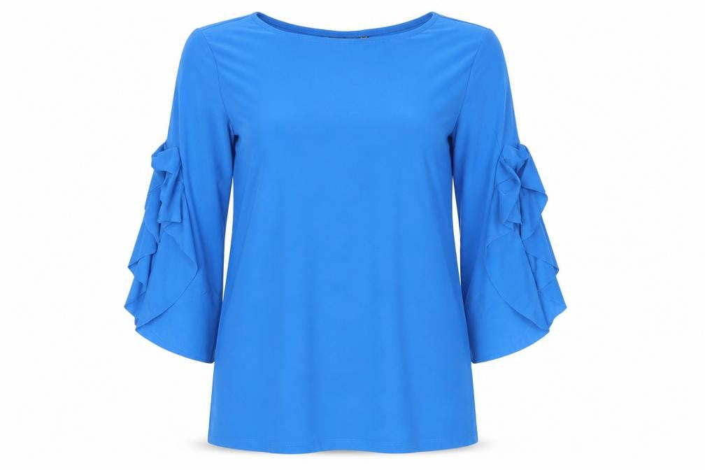 Attitudes by Renee Womens Blue  Polyester Basic Blouse Size S Round Neck