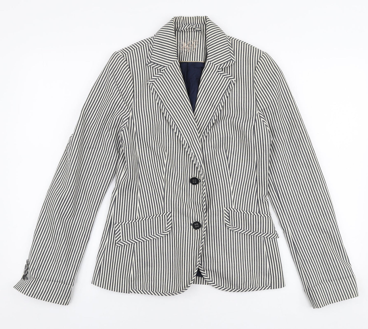 MNG Womens White Striped  Jacket Blazer Size 8  Button