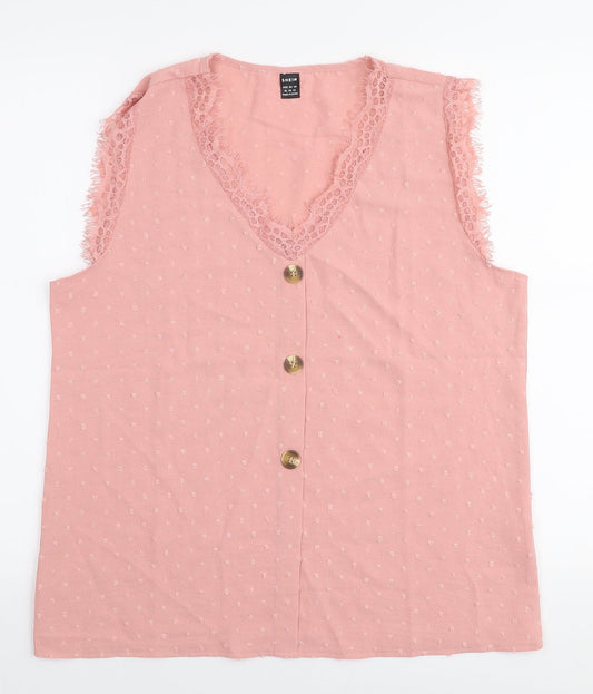 SheIn Womens Pink  Polyester Basic Blouse Size XL V-Neck