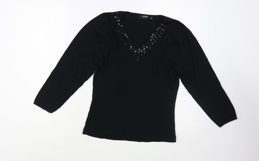 Whisper Womens Black V-Neck  Viscose Pullover Jumper Size M