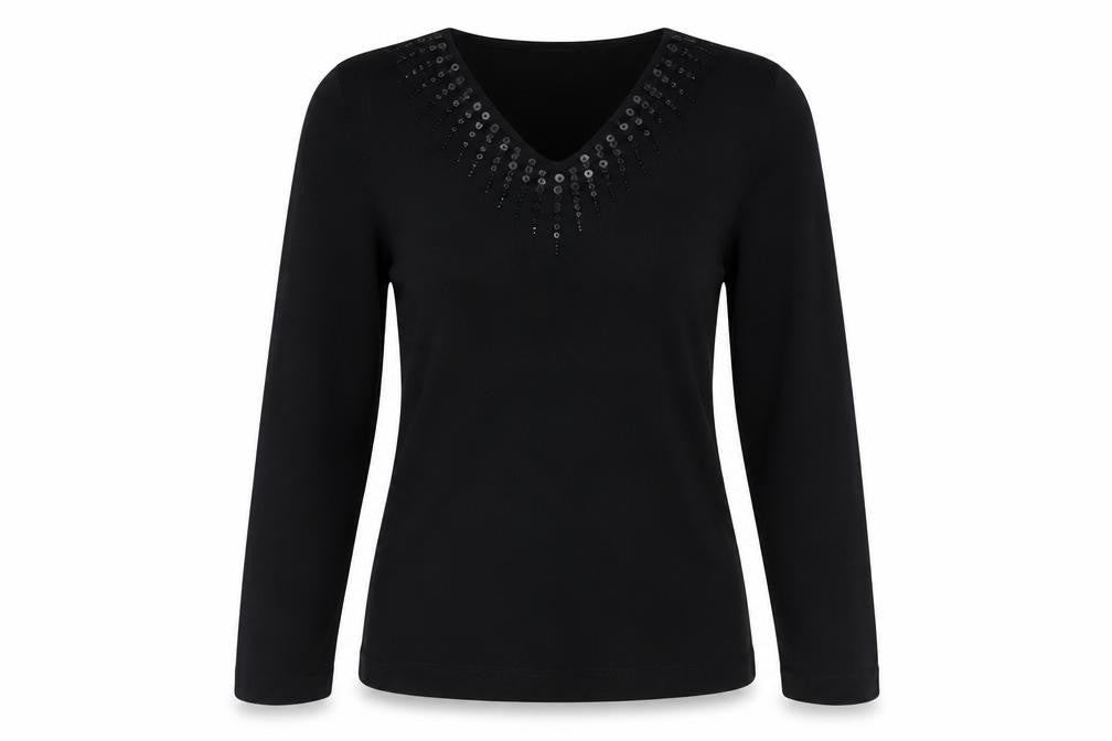 Whisper Womens Black V-Neck  Viscose Pullover Jumper Size M