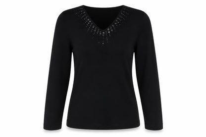 Whisper Womens Black V-Neck  Viscose Pullover Jumper Size M