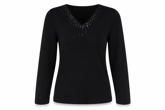 Whisper Womens Black V-Neck  Viscose Pullover Jumper Size M