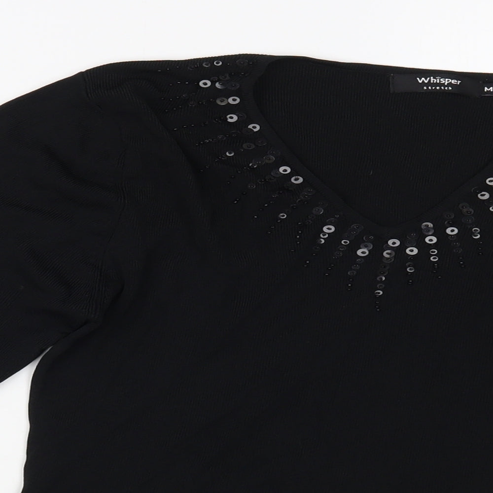 Whisper Womens Black V-Neck  Viscose Pullover Jumper Size M