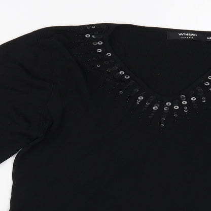 Whisper Womens Black V-Neck  Viscose Pullover Jumper Size M