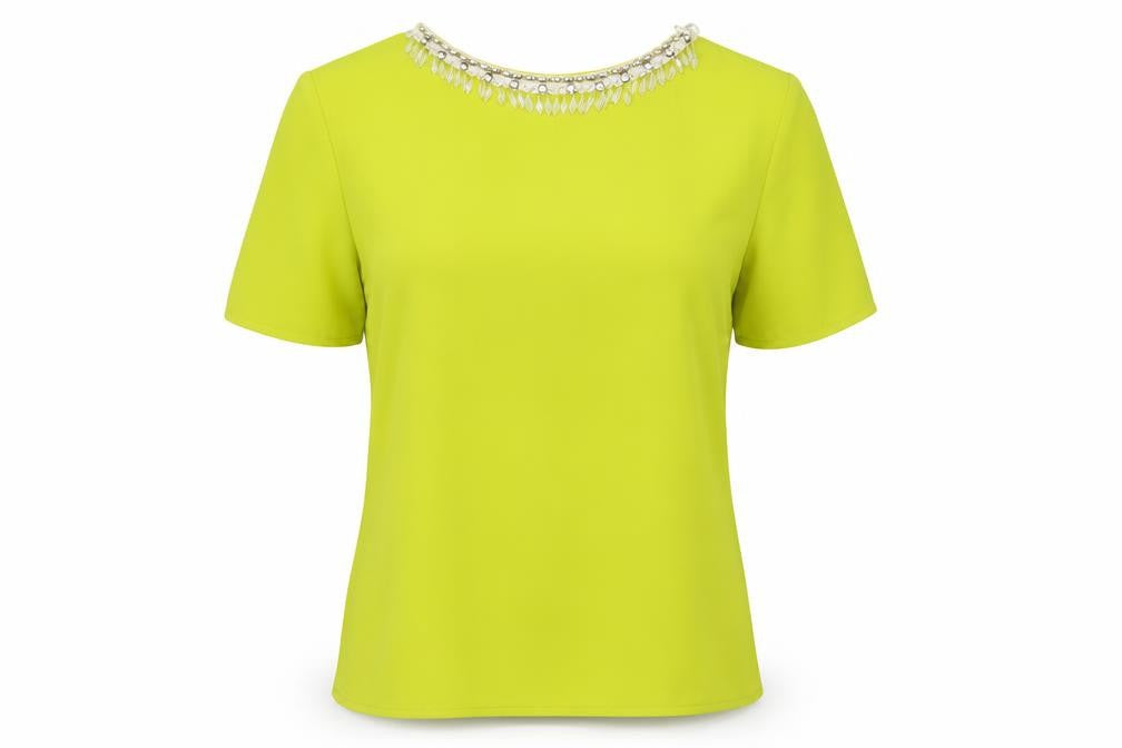 Maisy Womens Green  Polyester Basic Blouse Size 10 Round Neck - Embellished Neckline