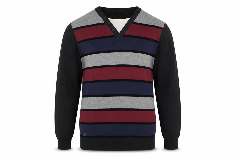 Dissident  Mens Grey V-Neck Striped Cotton Pullover Jumper Size XL