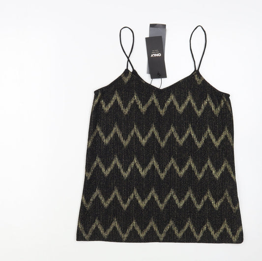 Only Womens Black Geometric Polyester Camisole Blouse Size XS V-Neck