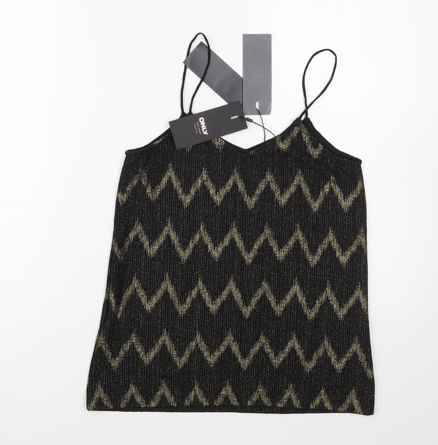 Only Womens Black Geometric Polyester Camisole Blouse Size XS V-Neck