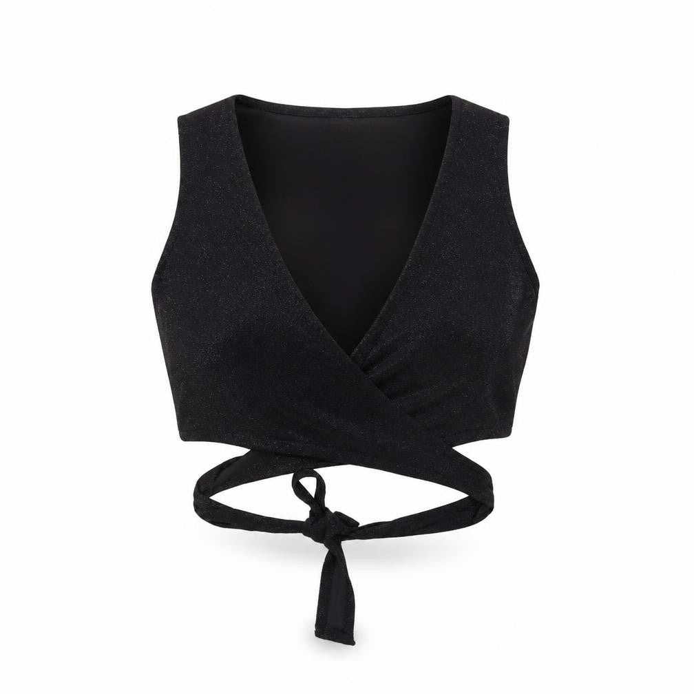 SheIn Womens Black  Polyester Wrap Blouse Size S V-Neck