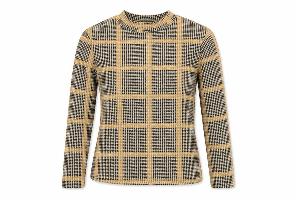 Primark Womens Beige Houndstooth Polyester Basic Blouse Size 6 Mock Neck