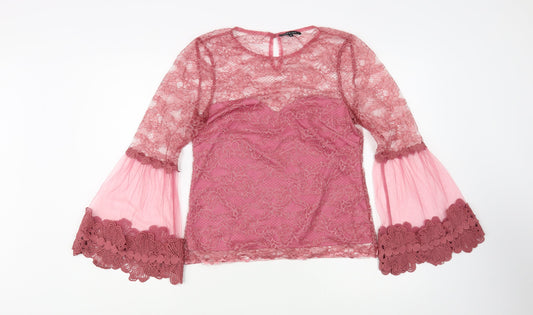 Lexie & Lola Womens Pink  Polyester Basic Blouse Size 6 Round Neck