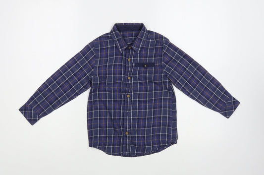 Dunnes Stores Boys Blue Plaid Cotton Basic Button-Up Size 5 Years Collared Button