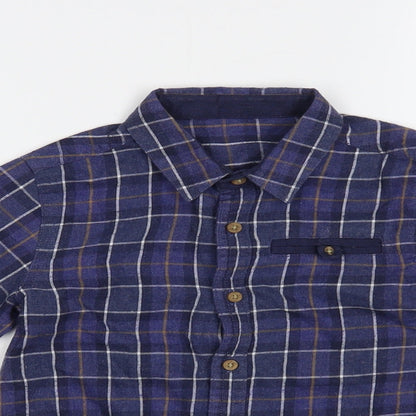 Dunnes Boys Blue Plaid Cotton Basic Button-Up Size 5 Years Collared Button