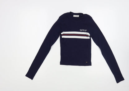 Pull&Bear Womens Blue Crew Neck  Cotton Pullover Jumper Size M   - Cropped
