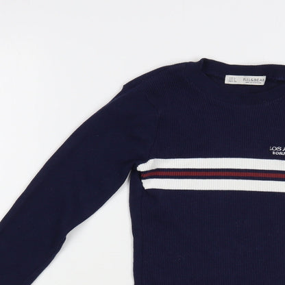 Pull&Bear Womens Blue Crew Neck  Cotton Pullover Jumper Size M   - Cropped