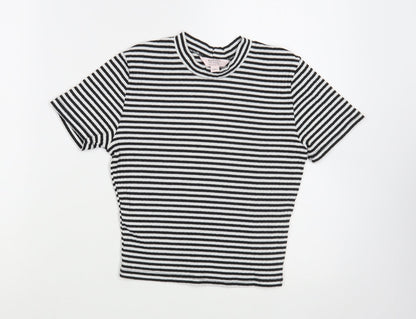 Preloved Miss Selfridge Womens White Striped Polyester Cropped Blouse Size 8 Crew Neck - Front