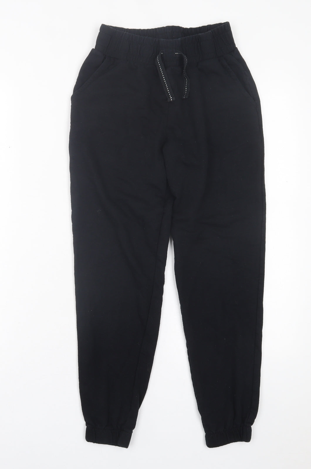 Dunnes Stores Womens Black  Cotton Jogger Trousers Size 26 in L25 in Regular Tie