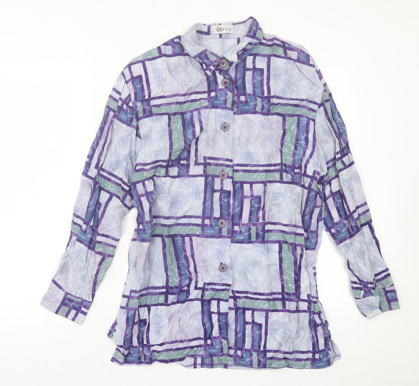Bianca Womens Purple Geometric Polyester Basic Button-Up Size 12 Collared
