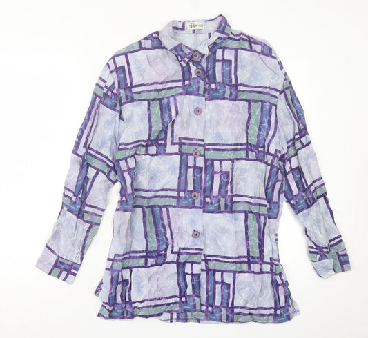 Bianca Womens Purple Geometric Polyester Basic Button-Up Size 12 Collared