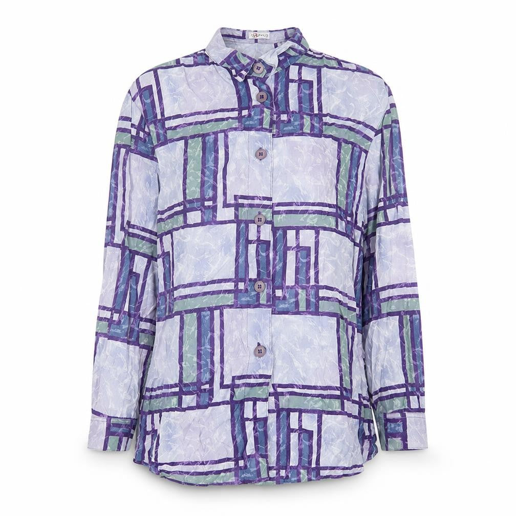Bianca Womens Purple Geometric Polyester Basic Button-Up Size 12 Collared