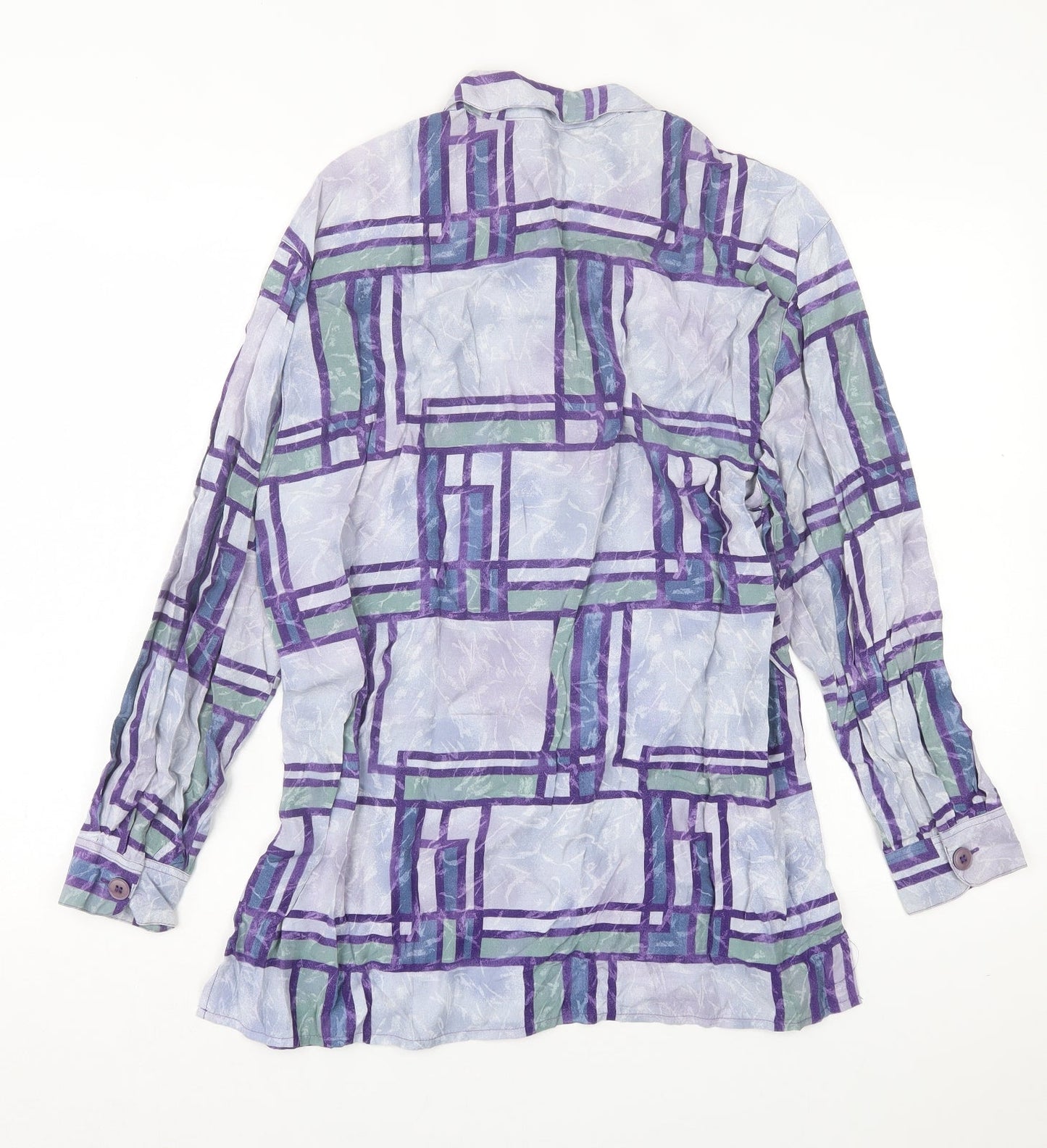 Bianca Womens Purple Geometric Polyester Basic Button-Up Size 12 Collared