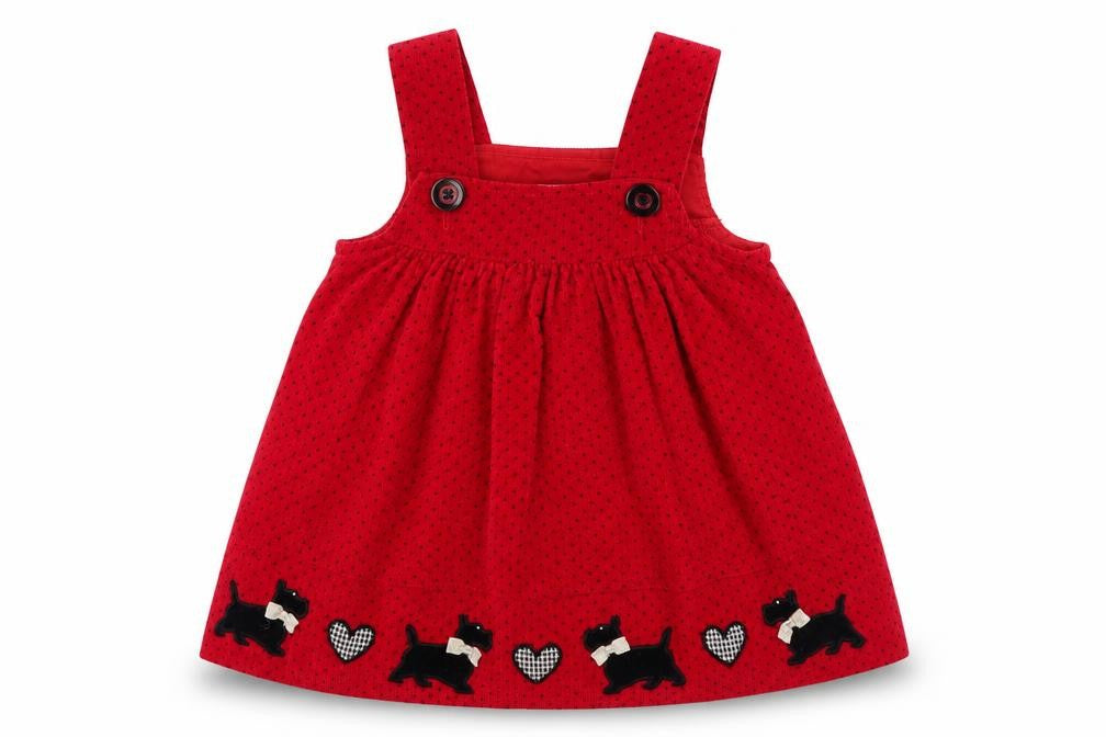 Samara Girls Red Spotted Cotton Pinafore/Dungaree Dress  Size S  Square Neck