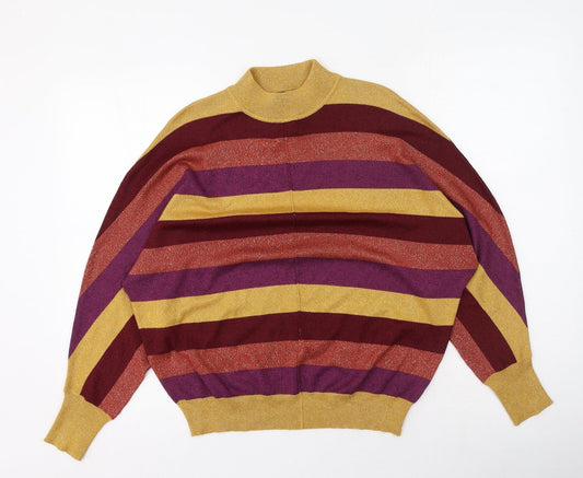 Marks and Spencer Womens Multicoloured High Neck Striped Viscose Pullover Jumper Size M