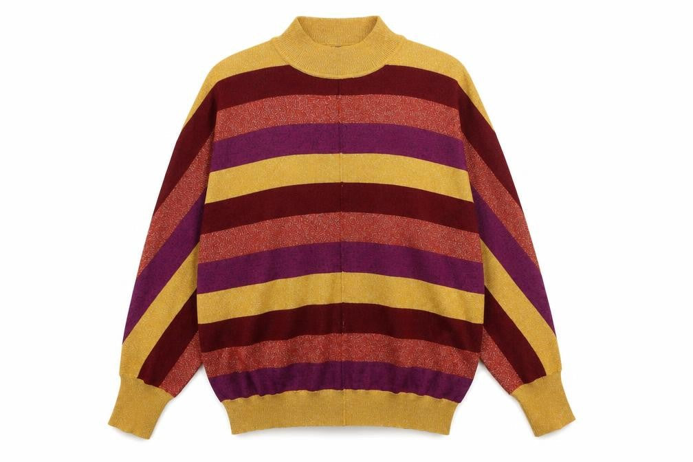 Marks & Spencer Womens Multicoloured High Neck Striped Viscose Pullover Jumper Size M