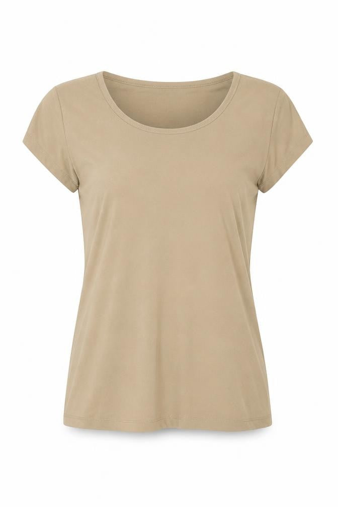 Nina Leonard Womens Brown  Polyester Basic T-Shirt Size M Round Neck