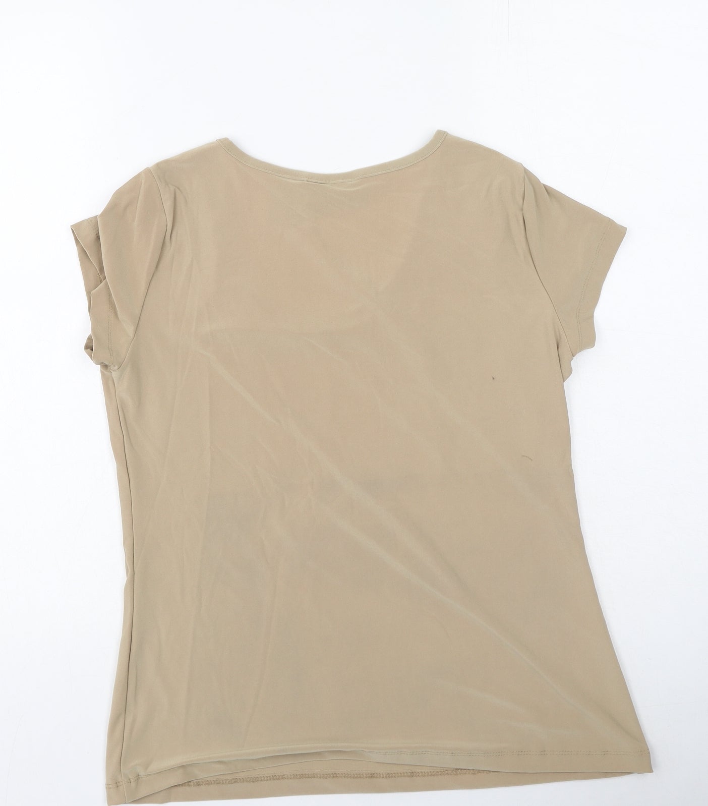 Nina Leonard Womens Brown  Polyester Basic T-Shirt Size M Round Neck