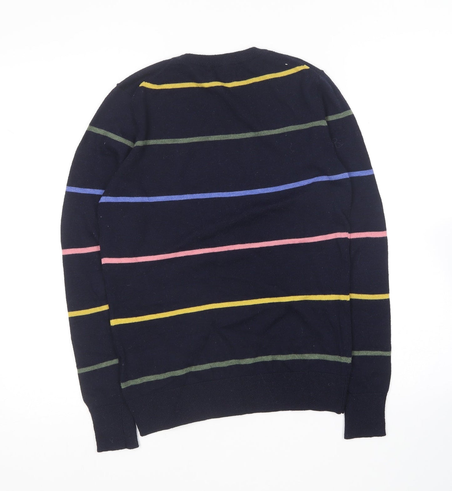 Warehouse Womens Blue Round Neck Striped Polyester Pullover Jumper Size 8