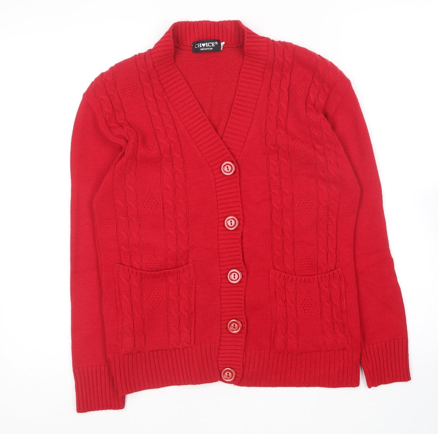 Choice Collection  Womens Red V-Neck  Acrylic Cardigan Jumper Size S