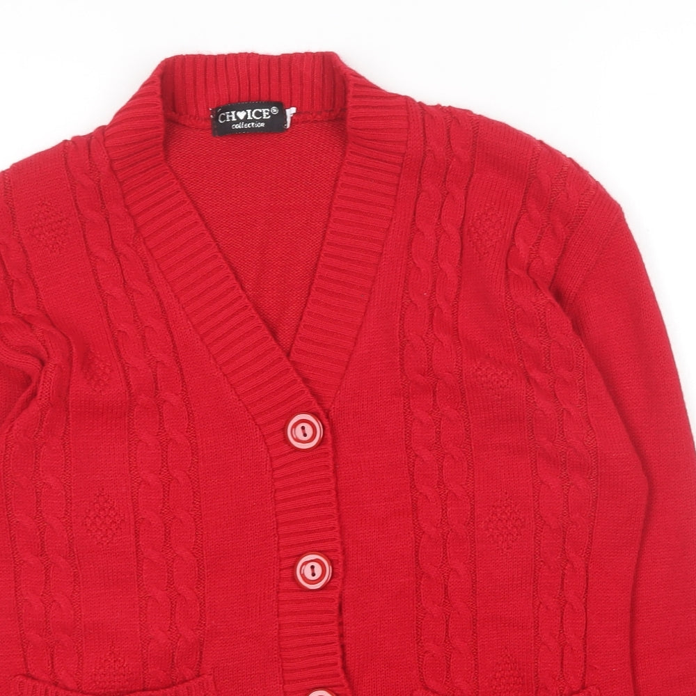 Choice Collection  Womens Red V-Neck  Acrylic Cardigan Jumper Size S
