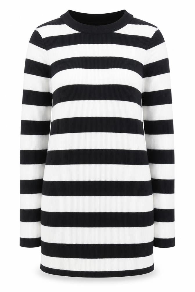 Lipsy Womens Black Round Neck Striped Cotton Pullover Jumper Size 8