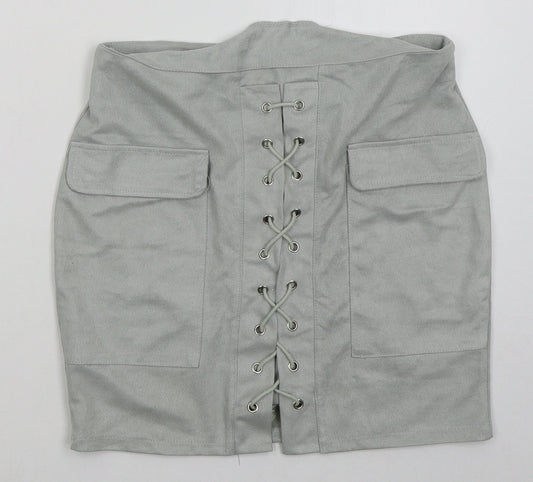 BKMGC Womens Grey  Polyester Mini Skirt Size M   Zip