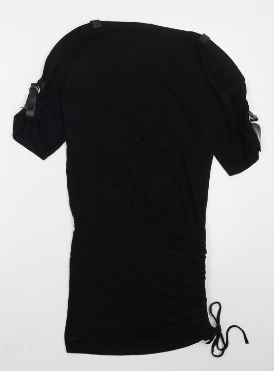 Look Womens Black  Viscose T-Shirt Dress  Size 8  Boat Neck Pullover