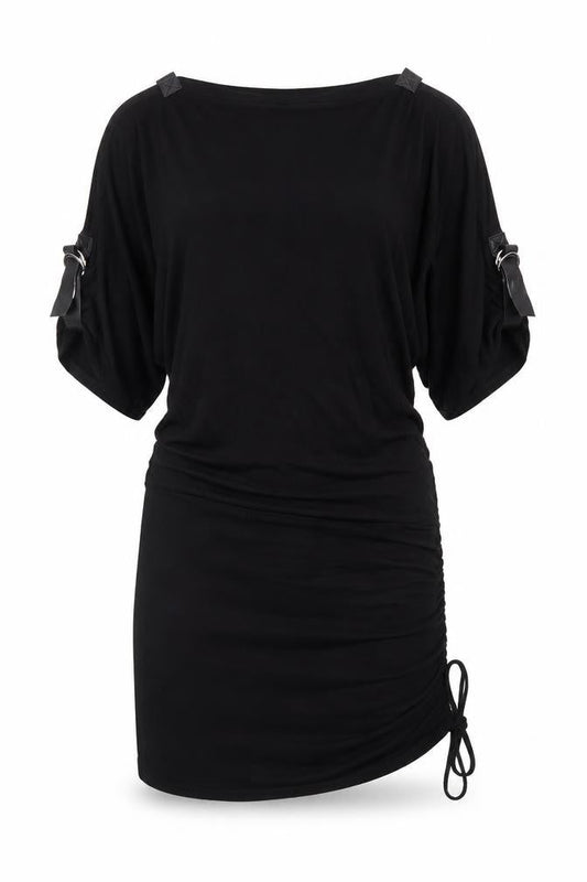 Look Womens Black  Viscose T-Shirt Dress  Size 8  Boat Neck Pullover