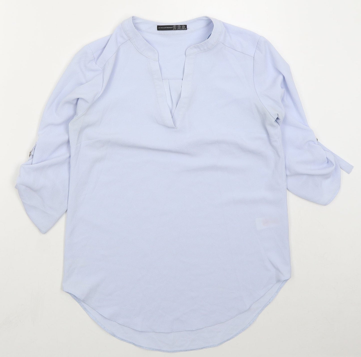 Atmosphere Womens Blue  Polyester Basic Blouse Size 6 V-Neck