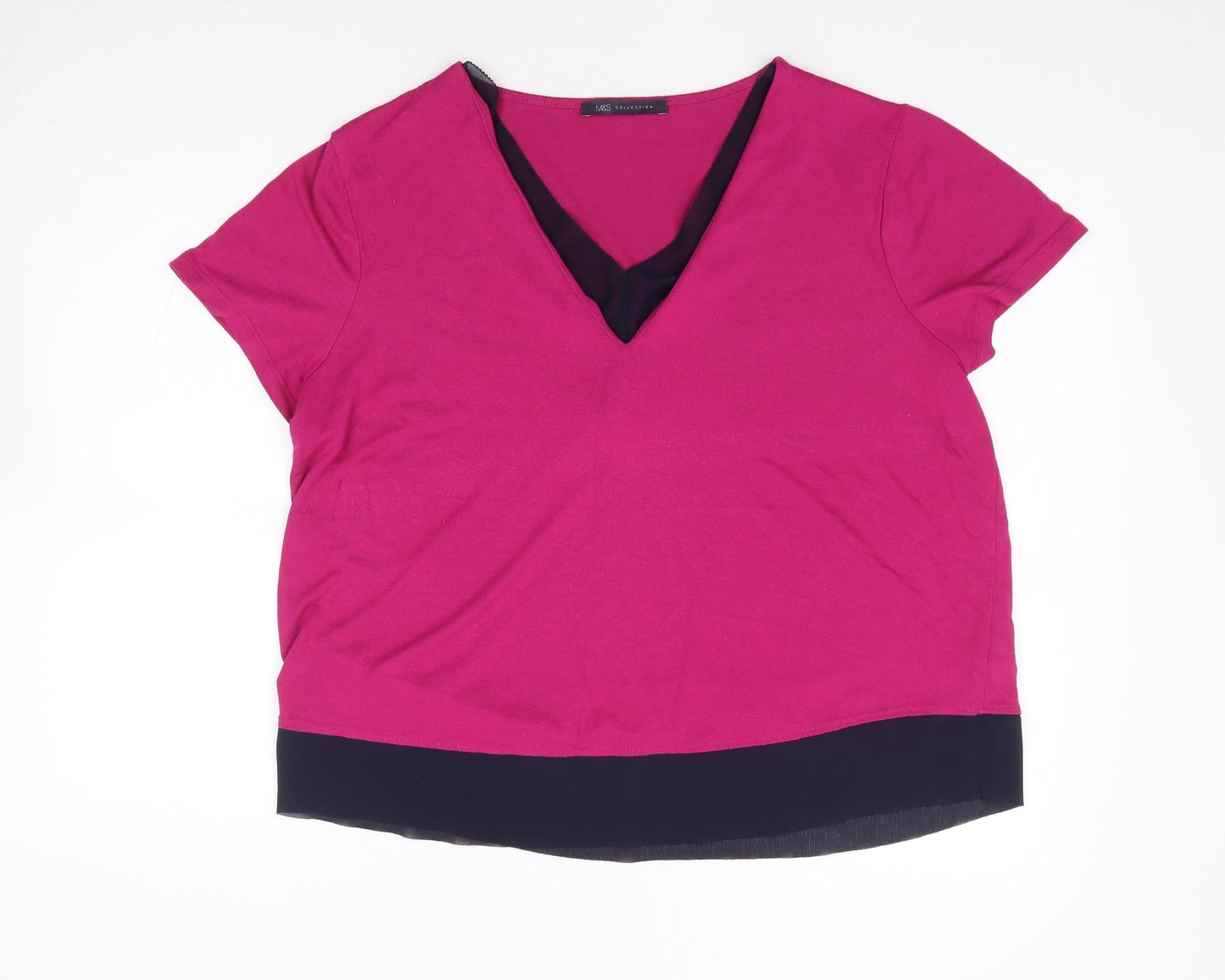 Marks and Spencer Womens Pink  Viscose Jersey T-Shirt Size 14 V-Neck