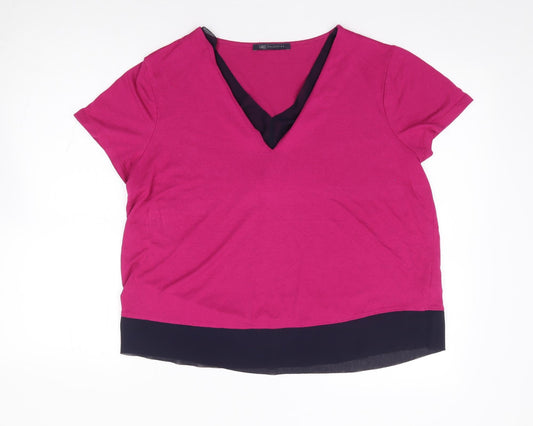 Marks and Spencer Womens Pink  Viscose Jersey T-Shirt Size 14 V-Neck