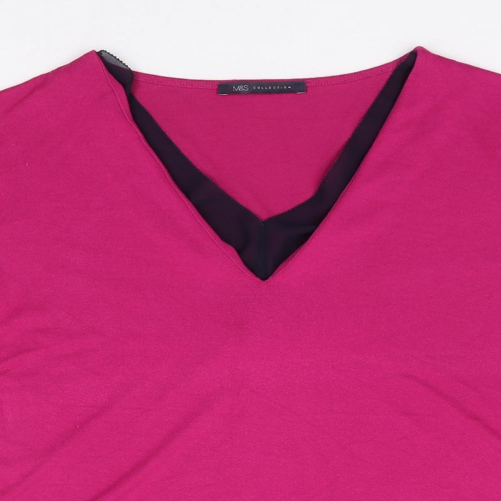 Marks and Spencer Womens Pink  Viscose Jersey T-Shirt Size 14 V-Neck