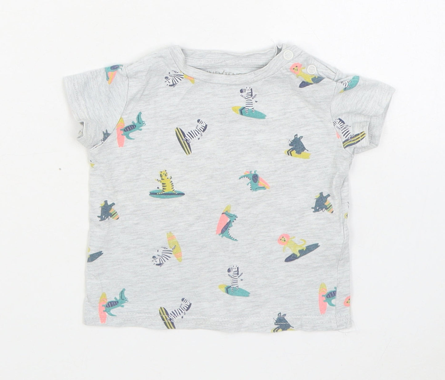 Inextenso Boys Grey Geometric Cotton Basic T-Shirt Size 6-9 Months Round Neck Pullover
